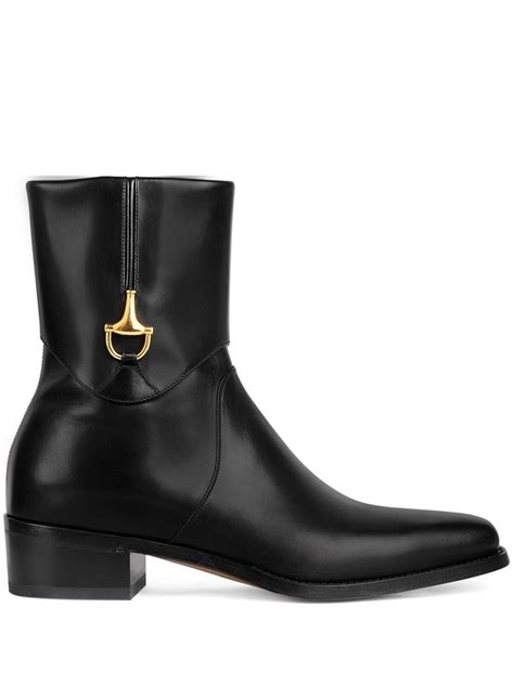 gucci horsebit detailed leather ankle boots|Gucci embroidered boots.